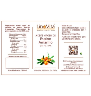 Aceite de espino amarillo sin filtrar refrigerado prensado en frio