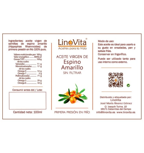 Aceite de espino amarillo sin filtrar refrigerado prensado en frio