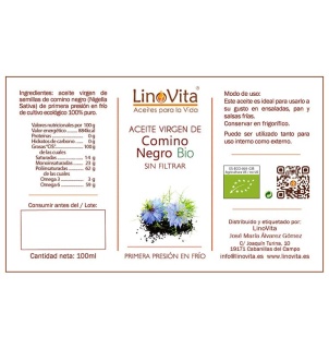 Aceite de virgen comino negro sin filtrar refrigerado ecologico Bio prensado en frio