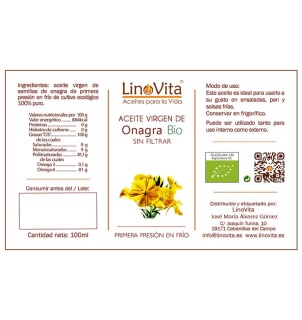 Aceite de onagra ecologico sin filtrar refrigerado prensado en frio