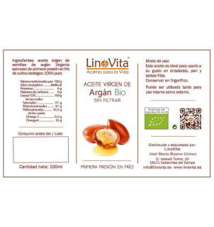 Aceite de argan ecologico sin filtrar refrigerado prensado en frio