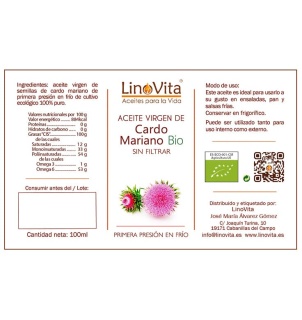 Aceite de cardo mariano ecologico sin filtrar refrigerado prensado en frio