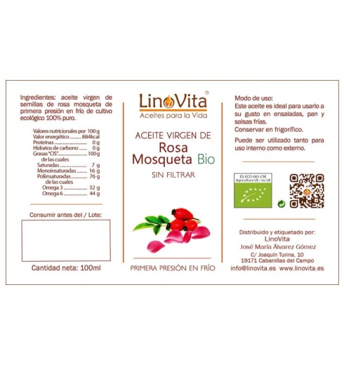 Aceite de rosa mosqueta ecologico sin filtrar refrigerado prensado en frio