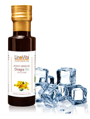 botella de aceite de onagra linovita con hielo